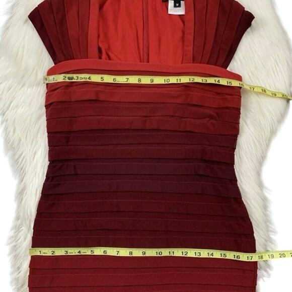 TADASHI Collection Shutter Pleated Red Ombre Square Neckline Bodycon Dress M - Picture 6 of 7